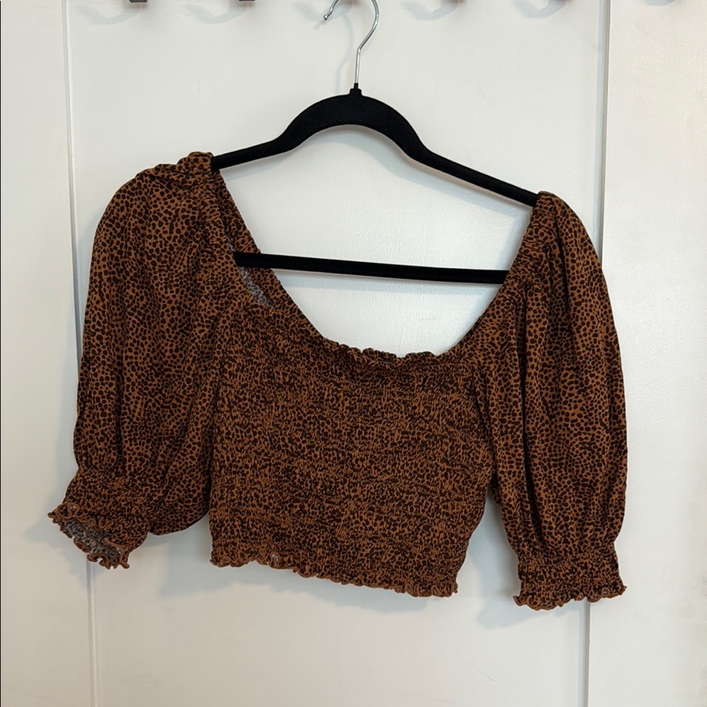 Leopard Print Smocked Crop Top